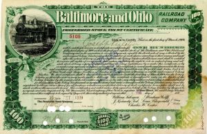 Baltimore and Ohio Railroad Co. Issued to Joseph Pulitzer - Stock Certificate