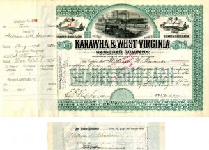 Kanawha and West Virginia Railroad Co. Transferred to Wm. K. Vanderbilt, Jr. - Stock Certificate