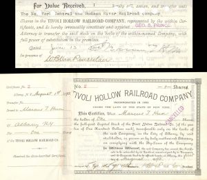 Tivoli Hollow Railroad Co. signed by W.B. Van Rensselaer twice- 1893 or 1894 dated Autographed Stock Certificate