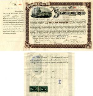 Standard Oil Trust signed by H.H. Rogers, John D. Archbold, W.H. Tilford and transferred to J.D. Rockefeller - Stock Certificate