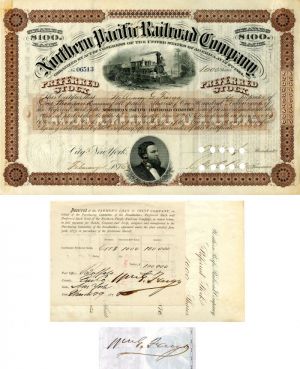 Northern Pacific Railroad Company signed by Wm. G. Fargo - Stock Certificate