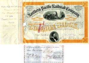 Northern Pacific Railroad Co. issued to and signed by James C. Fargo - Stock Certificate