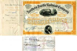 Northern Pacific Railroad Company signed by James C. Fargo - Stock Certificate