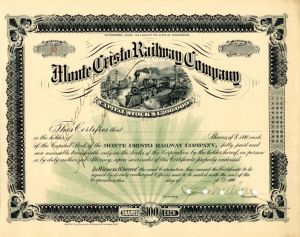 Monte Cristo Railway Co. signed by C.S. Mellen - Stock Certificate