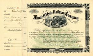 Monte Cristo Railway Co. signed by C.S. Mellen and issued to and signed by Geo. H. Earl - Stock Certificate