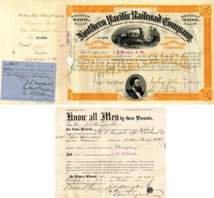 29 Northern Pacific Railroad Co. Stocks Issued to J.S. Morgan and Co. - Stock Certificate