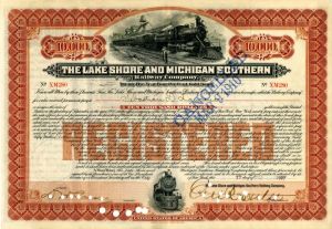 Lake Shore and Michigan Southern Railway Company signed by E.V.W. Rossiter - $10,000 - Bond