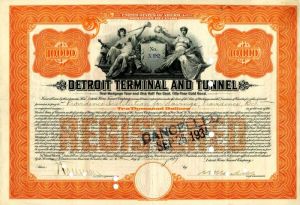 Detroit Terminal and Tunnel - $10,000 signed by William K. Vanderbilt - Bond