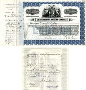 Edison Storage Battery Co. signed by Charles Edison - Stock Certificate