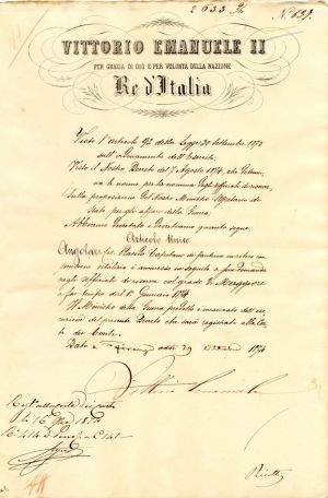 Vittorio Emanuele II signed Document