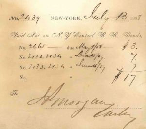 N.Y. Central R.R. Bonds ledger sheet signed by J. Pierpont Morgan - Very Early Signature