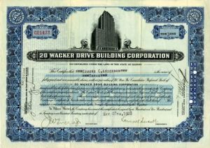 20 Wacker Drive Building Corporation signed by Samuel Insull - 1928 dated Autograph Stock Certificate