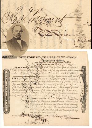 Bank of the Delaware and Hudson Canal Co. signed by Francis Spinner - 1845 dated Autographed Stock Certificate