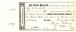 Hudson River Railroad Co. issued to Wm H. Vanderbilt - Stock Certificate