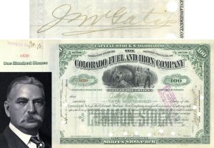 John W. "Bet-A-Million" Gates signed Colorado Fuel and Iron Co. Share - 1902 dated Autograph Mining Stock Certificate