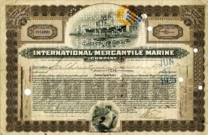 International Mercantile Marine Co. Issued to Sir Christopher Furness - Co. that Made the Titanic - Stock Certificate