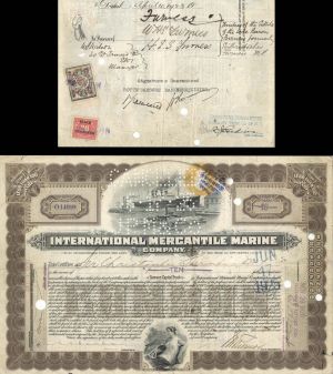 International Mercantile Marine Co. Issued to Sir Christopher Furness - Co. that Made the Titanic - 1920 dated Stock Certificate