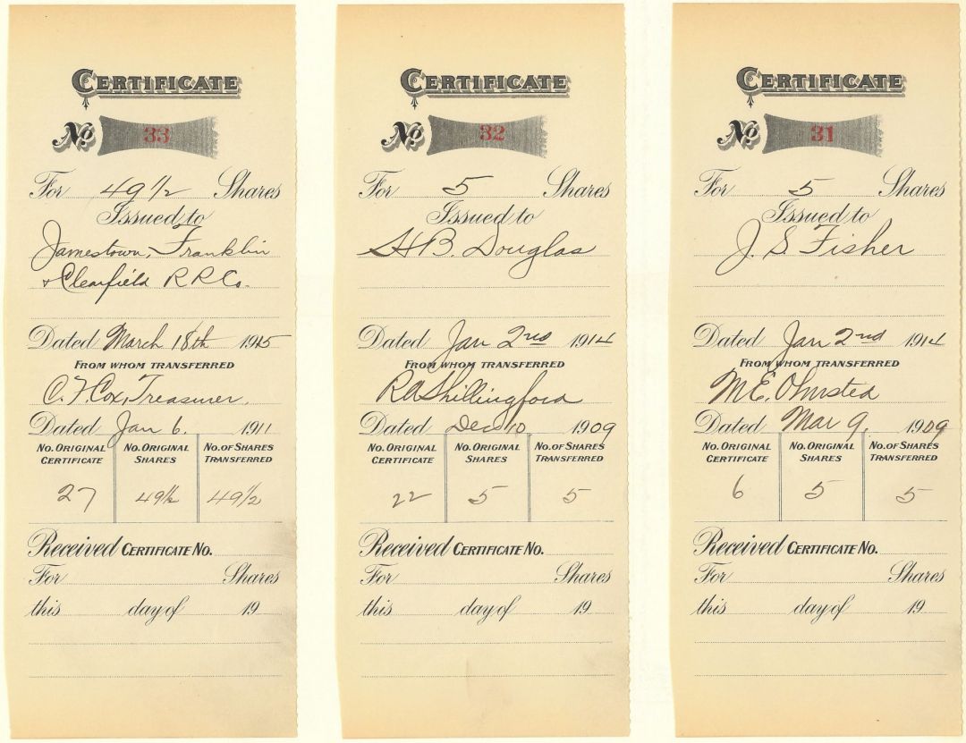 Stock Stubs issued to Harold S. Vanderbilt, William K. Vanderbilt Jr. and William A. Webb.