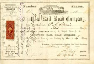 Chatham Rail Road Co. signed by Wm. R. Cox