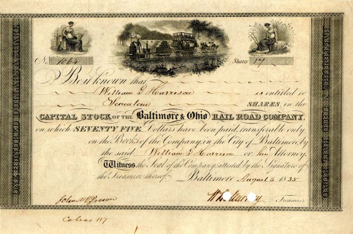 Baltimore and Ohio Rail Road Co. Issued to William G. Harrison - Railway Stock Certificate
