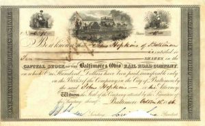 Baltimore and Ohio Rail Road Co. Issued to Johns Hopkins - Stock Certificate