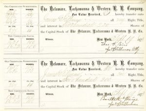 Delaware, Lackawanna and Western R.R. Co. Issued to and Signed by James Stillman