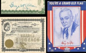 Peoples Amusement Co. Issued to and signed by George M. Cohan - 1910-1912 dated Autographed Stock Certificate