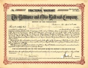 Baltimore and Ohio Railroad Co. Issued to E.H. Harriman - Fractional Warrant