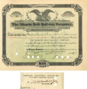 Muncie Belt Railway Co. signed by William K. Vanderbilt Jr.