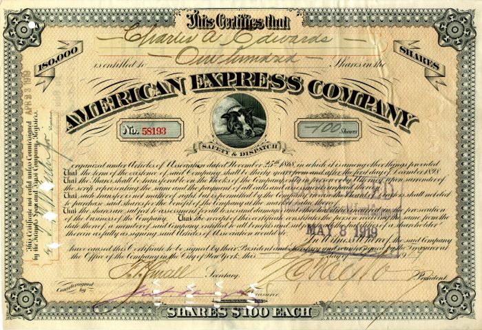 American Express Co. Signed by James F. Fargo - Stock Certificate