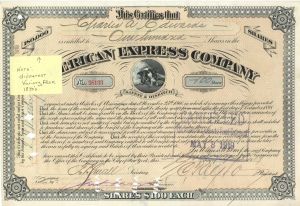 American Express Co. Signed by James F. Fargo - 1919 dated Autographed Stock Certificate