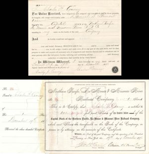 Northern Pacific, La Moure and Missouri River Railroad Co. signed by Winter, Coaney and Earl - 1896 dated Autographed Stock Certificate