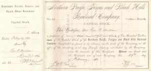 Northern Pacific, Fergus and Black Hills Railroad Co. signed by Geo. H. Earl - 1896 dated Autographed Stock Certificate