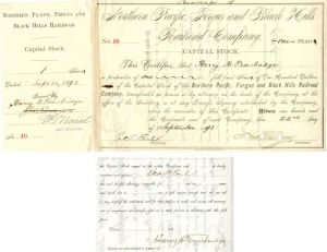 Northern Pacific, Fergus and Black Hills Railroad Co. signed by Geo. H. Earl twice
