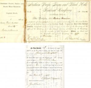 Northern Pacific, Fergus and Black Hills Railroad Co. signed by Geo. H. Earl twice and Robert Harris