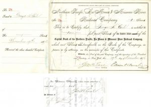 Northern Pacific, La Moure and Missouri River Railroad Co. Issued to and signed by Geo. H. Earl twice and Edwin W. Winter