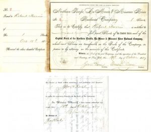 Northern Pacific, La Moure and Missouri River Railroad Co. issued to and signed by Robert Harris and Geo. H. Earl