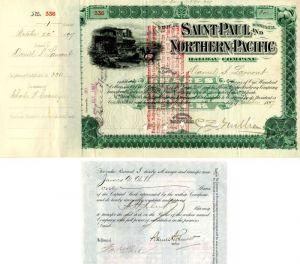 Saint Paul and Northern Pacific Railway Company Issued to and signed by Daniel S. Lamont, C.S. Mellen and Geo. H. Earl