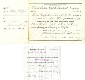 South Eastern Dakota Railroad Co. Issued to and signed by Edwin Winter and Geo. H. Earl