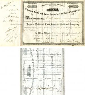 Taylor Falls and Lake Superior Railroad Co. Issued to and signed by C.S. Mellen