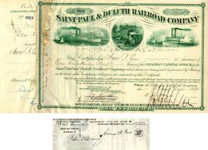 Saint Paul and Duluth Railroad Company Issued to and signed by Amos R. Eno