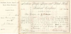 Northern Pacific, Fergus and Black Hills Railroad Co. signed by Robert Harris - 1885 dated Autographed Stock Certificate