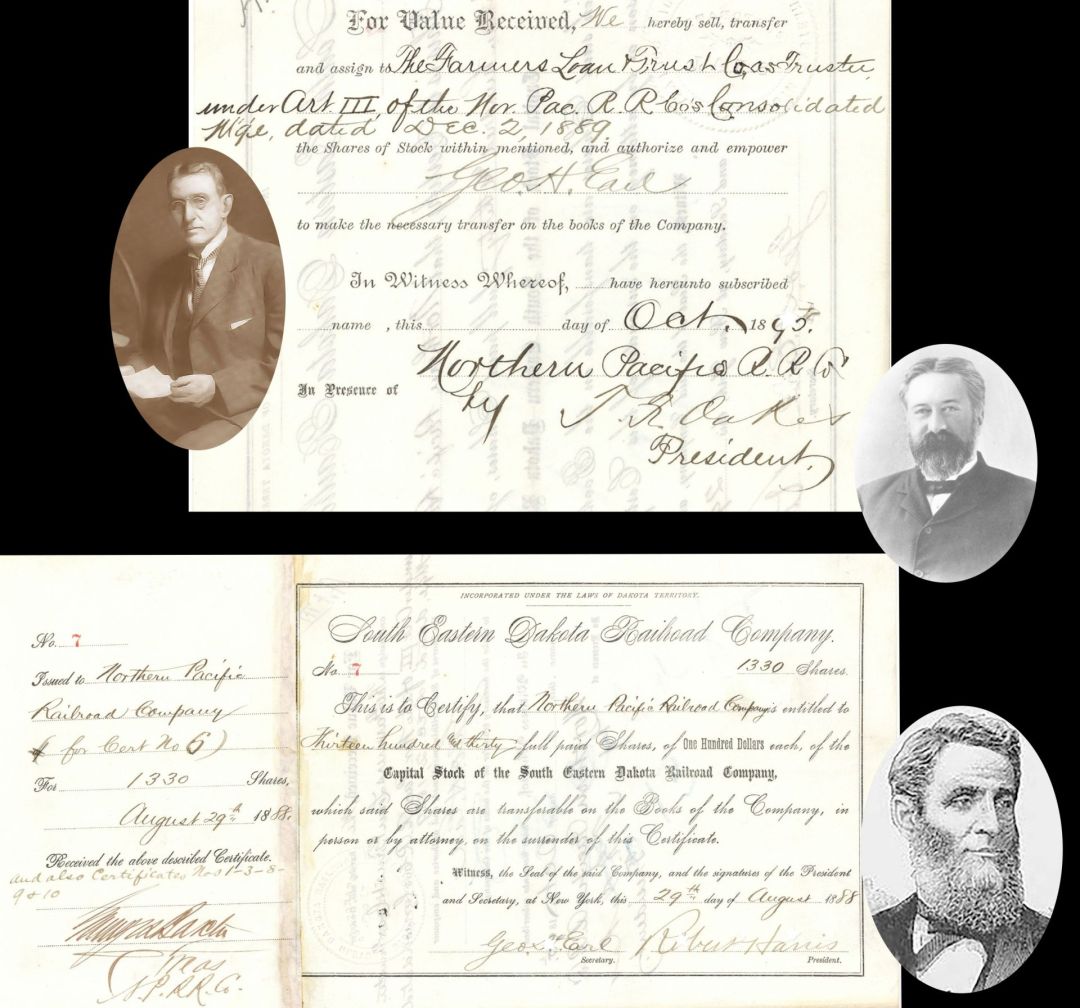 South Eastern Dakota Railroad Co. signed by Robert Harris - 1888 dated Autographed Stock Certificate
