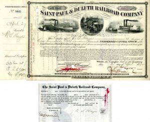 Saint Paul and Duluth Railroad Co. Issued to and signed by R.S. Hayes