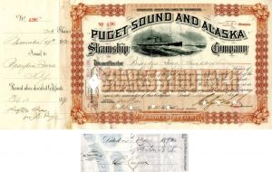 Puget Sound and Alaska Steamship Co. Issued to and signed by Brayton Ives and signed by Colgate Hoyt - Stock Certificate
