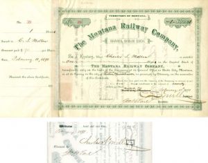 Montana Railway Co. Issued to and signed by C.S. Mellen twice