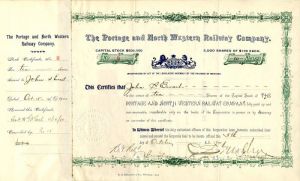 Portage and North Western Railway Co. Signed by C. S. Mellen