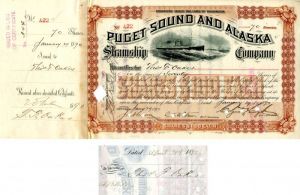 Puget Sound and Alaska Steamship Co. issued to and signed by Thos. F. Oakes and Colgate Hoyt