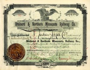 Brainerd and Northern Minnesota Railway Co. signed by Geo. A. Pillsbury