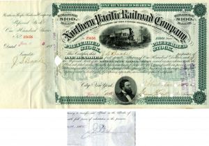 Northern Pacific Railroad Company issued to and signed by J.S. Bache